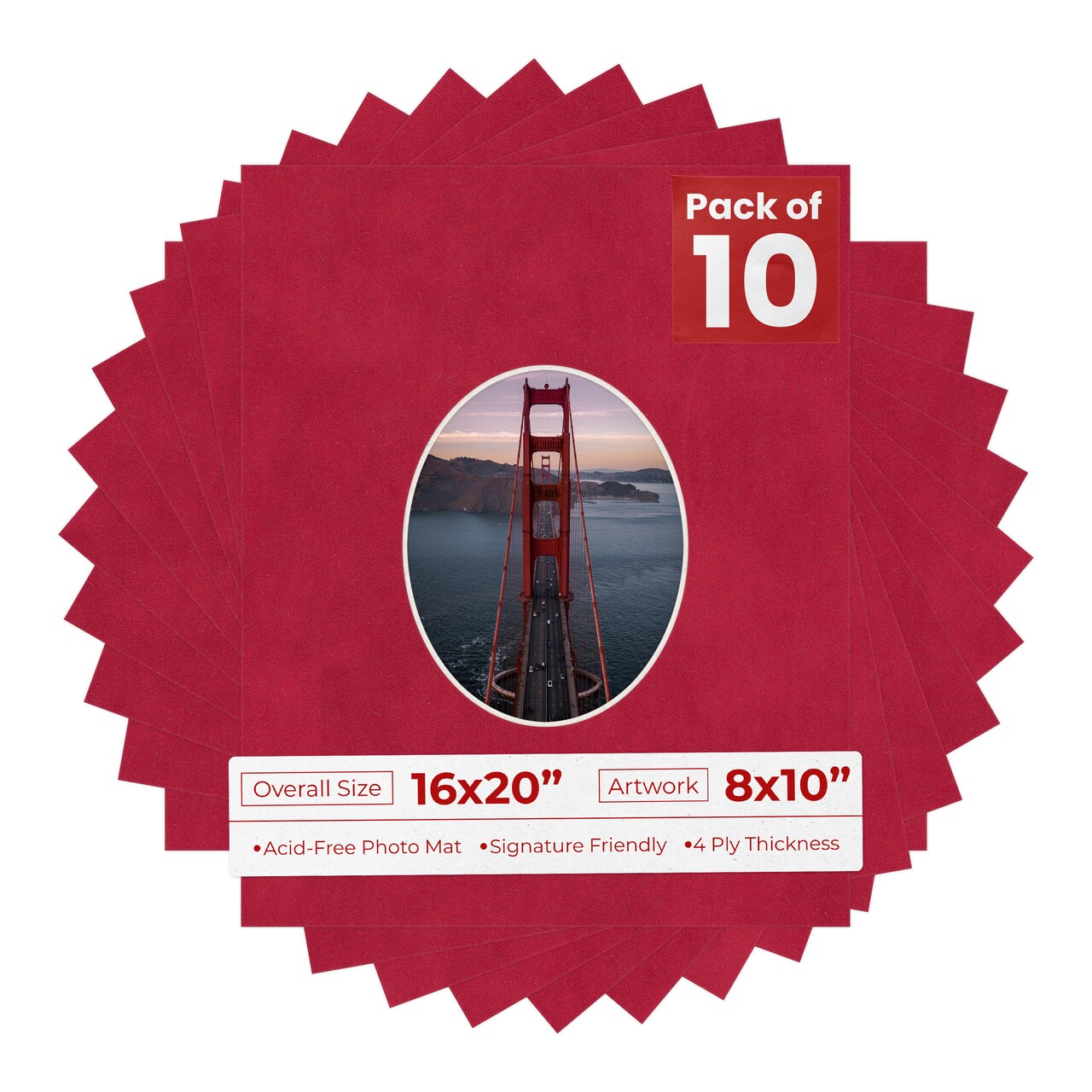 Red Suede Mat Board for 16x20 Frames - Oval Opening for 8x10 Photos